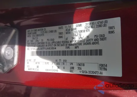 2015 Ford Escape Titanium z USA, uszkodzony, nr VIN 1FMCU0J97FUA83504